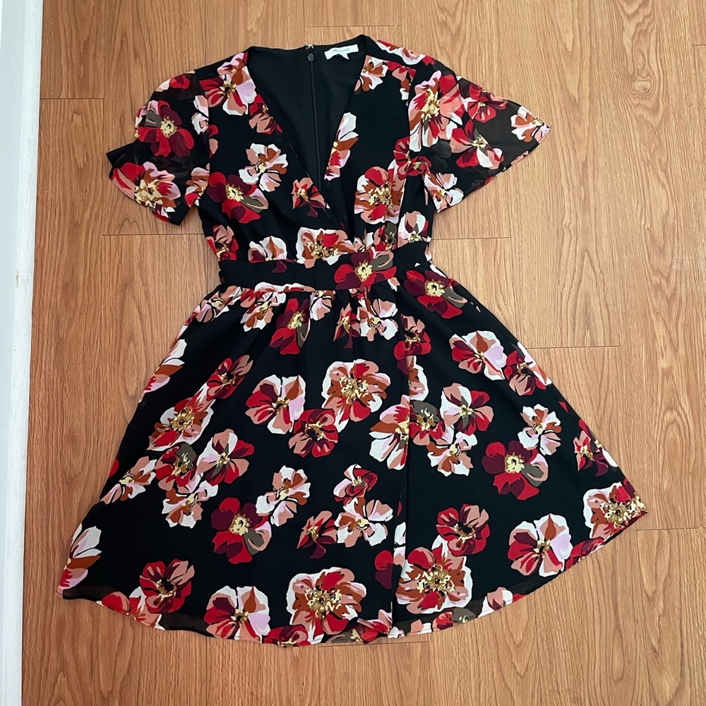 Madewell black floral short sleeve dress